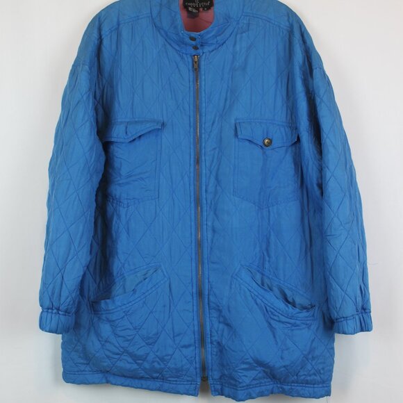 Vintage Carole Little Blue Quilted Silk Zip Up Home Coat Jacket - Picture 7 of 16